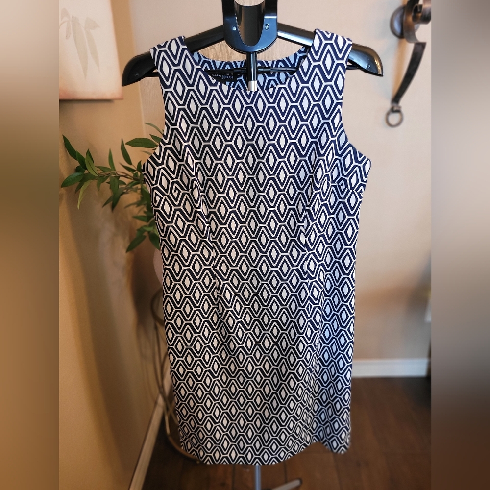 Mario Serrani Navy and White Geometric Dress